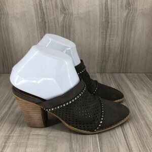 Mi im Mule Booties Womens 6.5 Brown Nubuck Leather Slip On Heeled Shoes